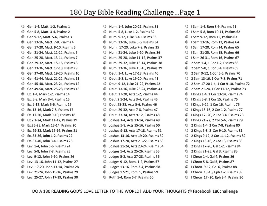 180 Day Plan Pg 1 180 Day Bible Reading Challenge